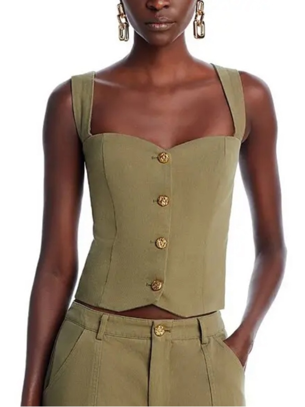 NWT Aqua X Liat Baruch Corset Style Tank Top olive green shirt blouse